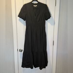 Boden Black 100% Linen V-Neck Tiered Maxi Dress Size 10
